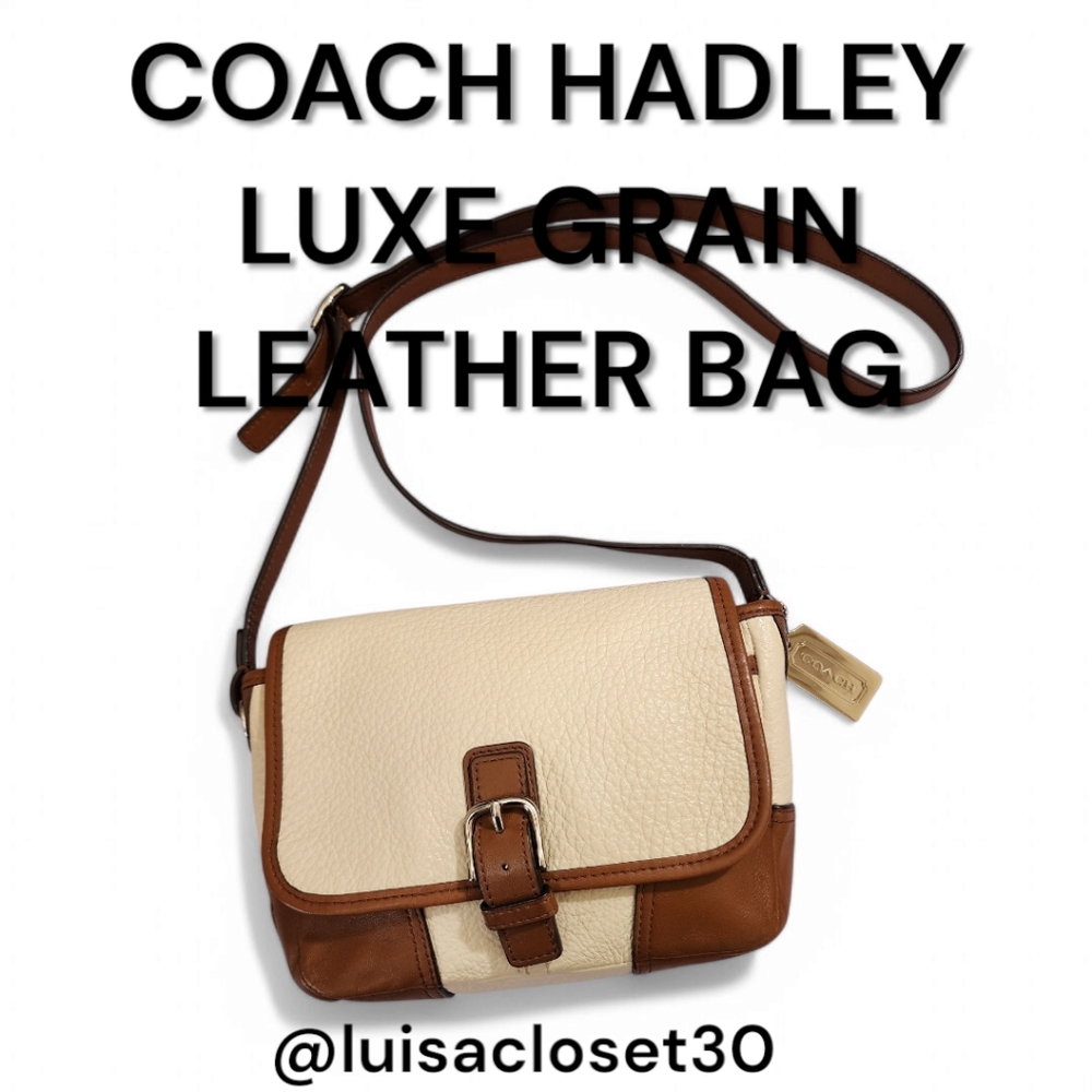 Coach HADLEY LUXE Grain Leather Field Bag Cream/Brown with Silver Hangtag